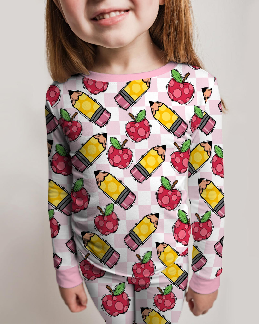 Checkered Apple Scribbles Bamboo Two Piece Long Sleeve Pajama Set