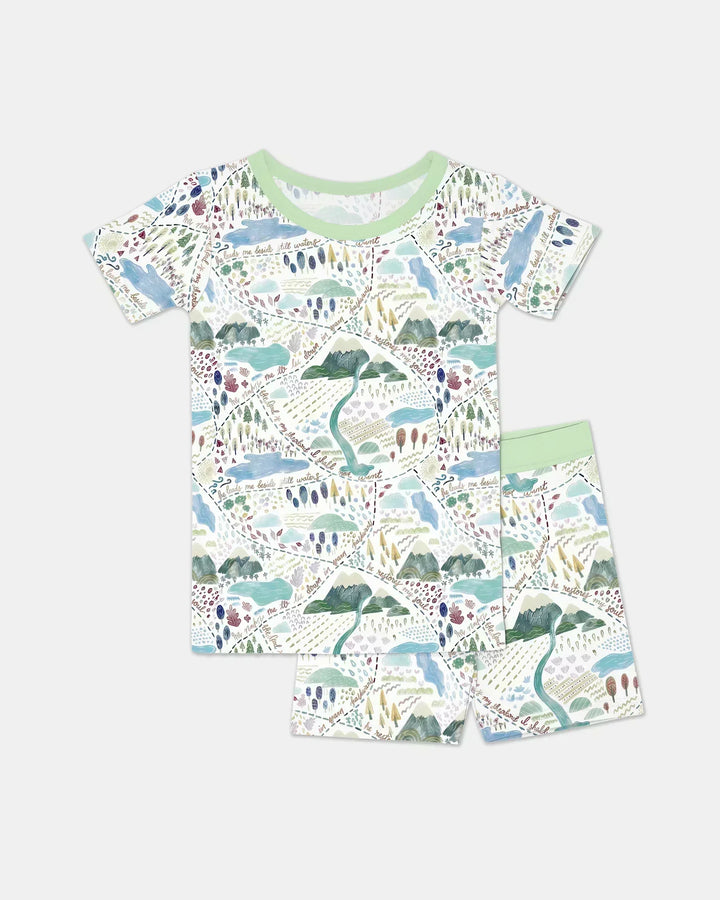 Whimsical Psalms 23 Map Bamboo Two Piece Short Sleeve Shorts Pajama Set