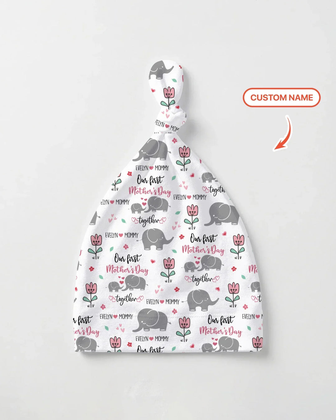 Custom Name Elephant Our First Mother's Day Bamboo Knotted Hat