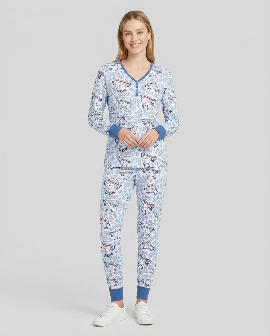 Happy Soccer Ball Family MatchingBamboo Women Pajama Set