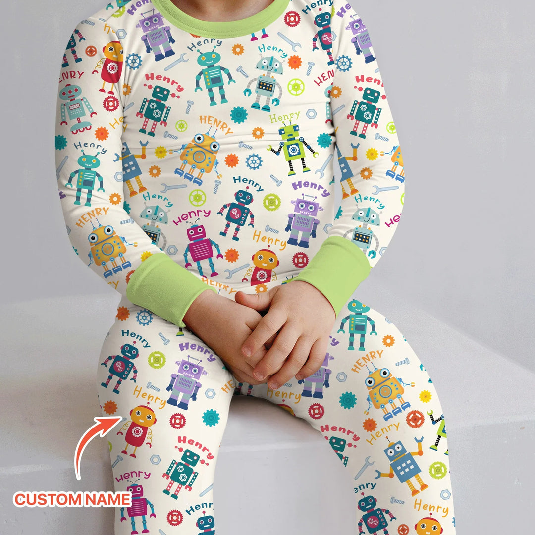 Robo Buddy Squad Custom Name Bamboo Two Piece Long Sleeve Pajama Set