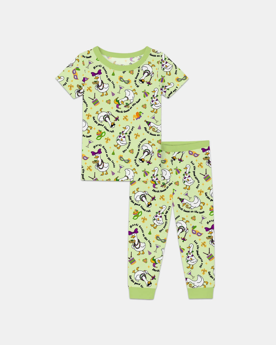 Mardi Gras Silly Goose Bamboo Two Piece Short Sleeve Pajama Set