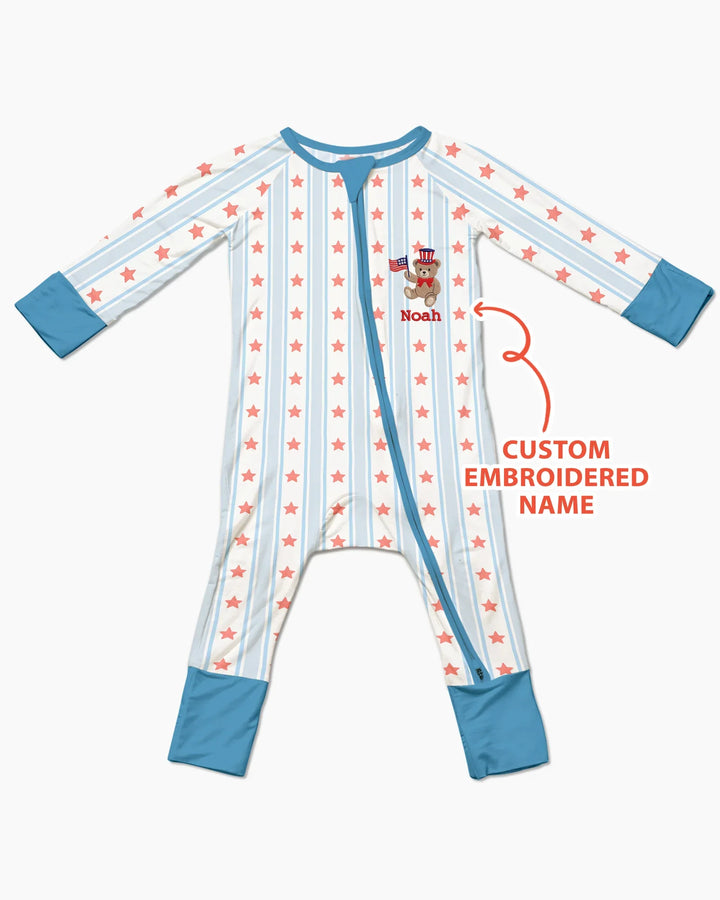 Custom Embroidered First 4th Of July Baby Bamboo Convertible Zippy