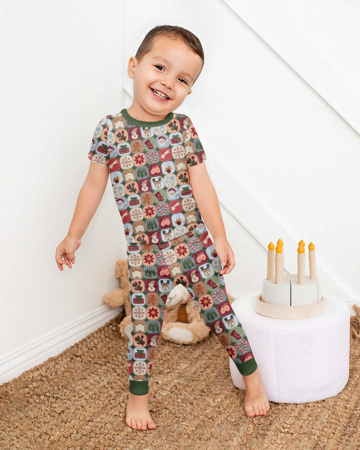 Christmas Felt Patchwork Bamboo Two Piece Short Sleeve Pajama Set