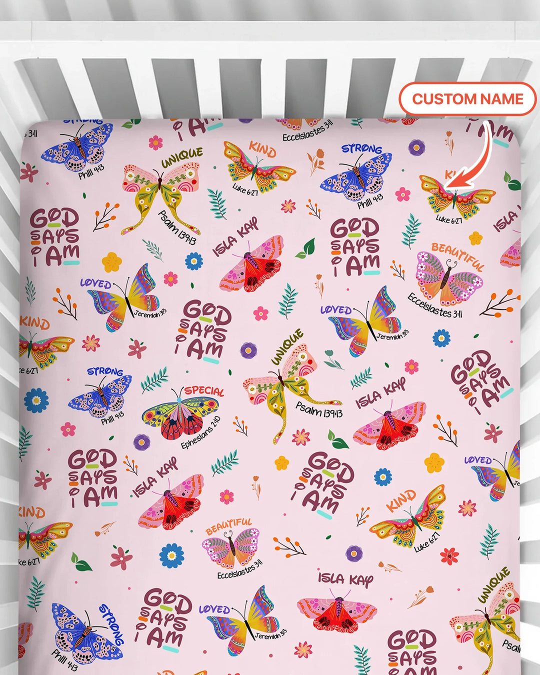 Custom Name God says I am Butterfly Bamboo Fitted Crib Sheet
