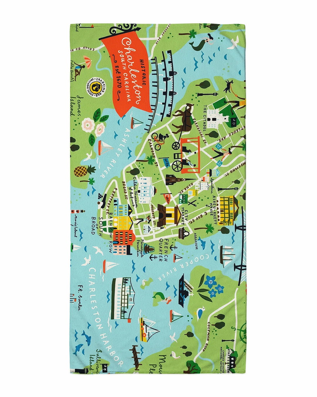 Charleston Coastal Charm Map Bamboo Beach Towel