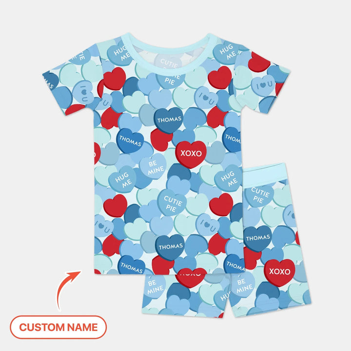 Valentine Candy Crush Family Matching Bamboo Two Piece Short Sleeve Shorts Pajama Set