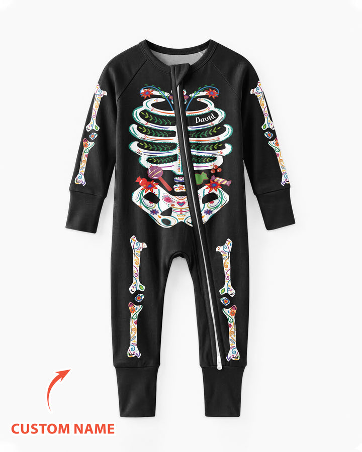 Custom Mexican Halloween Floral Skeleton Bamboo Convertible Zippy