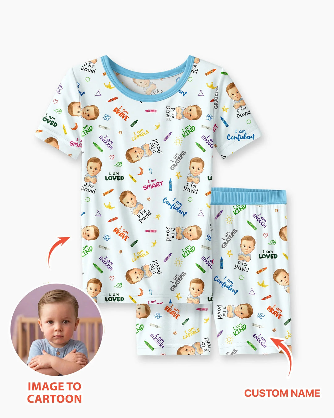Kids Affirmations Custom  Bamboo Two Piece Short Sleeve Shorts Pajama Set