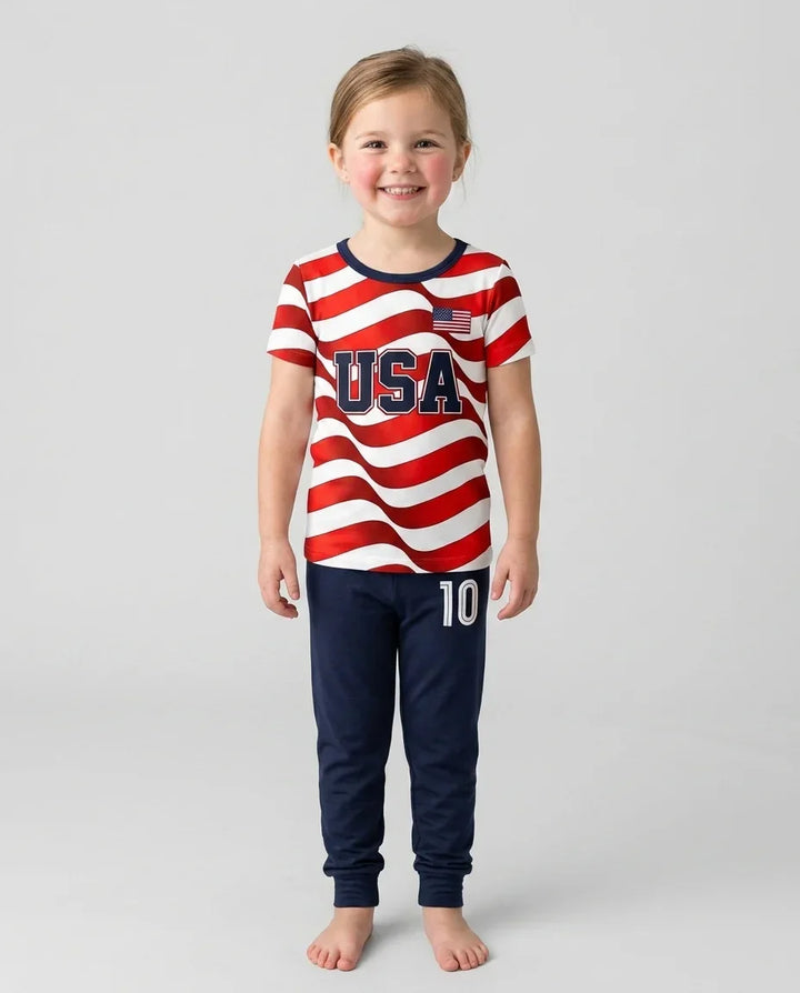 Custom Name USA Spirit Bamboo Two Piece Short Sleeve Pajama Set