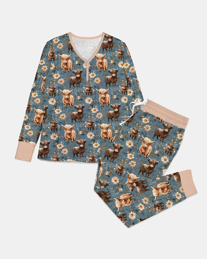 Majestic Highland Cows Family Matching Bamboo Women Pajama Set