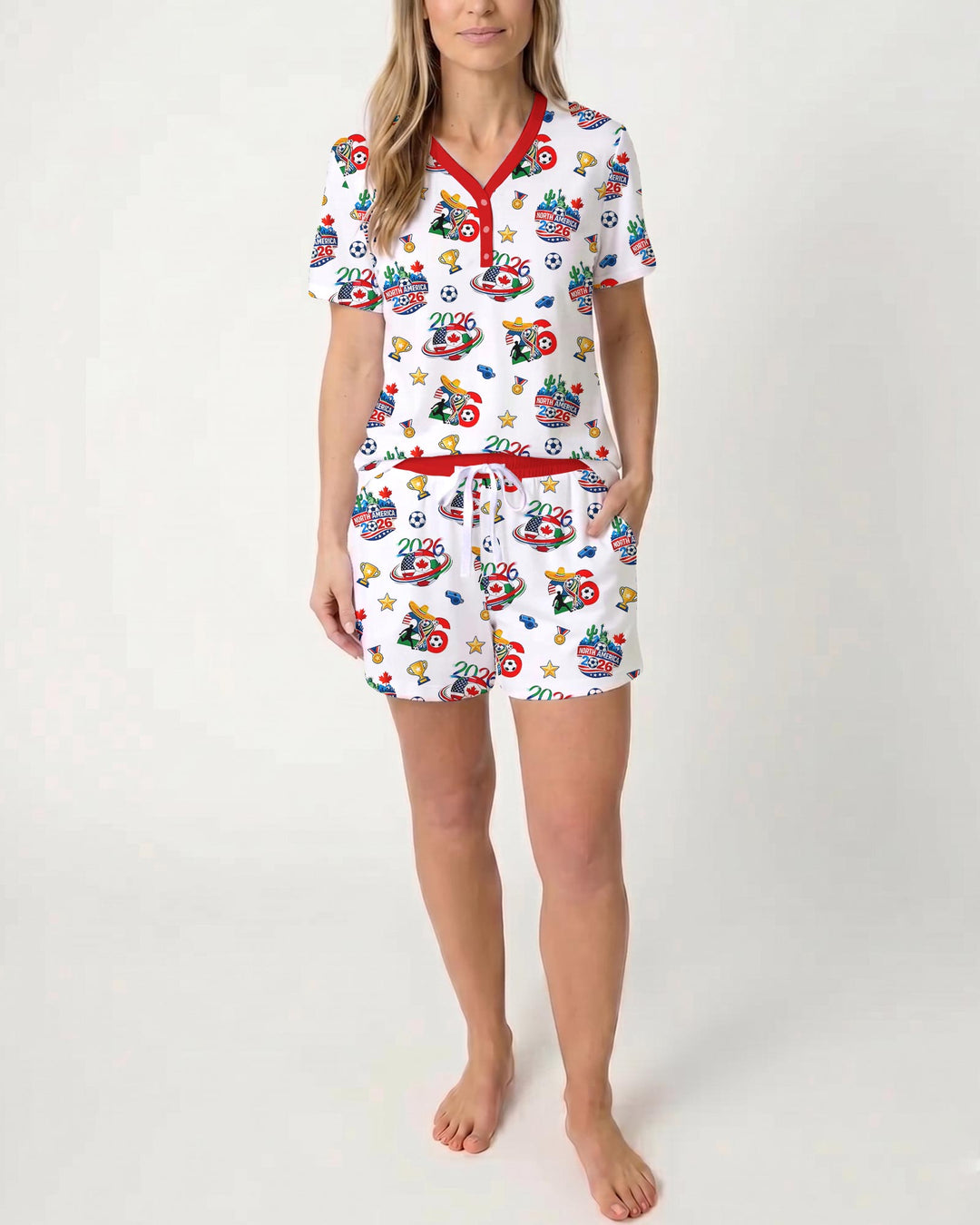 World Soccer North America 2026 Family Matching Bamboo Women Short Sleeve Short Pajama Set