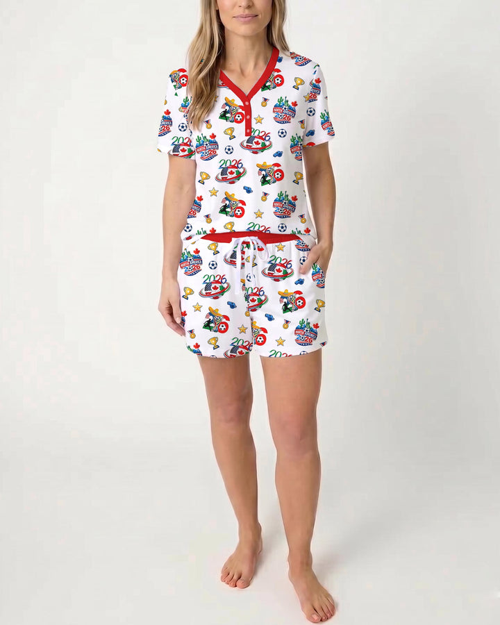 World Soccer North America 2026 Family Matching Bamboo Women Short Sleeve Short Pajama Set