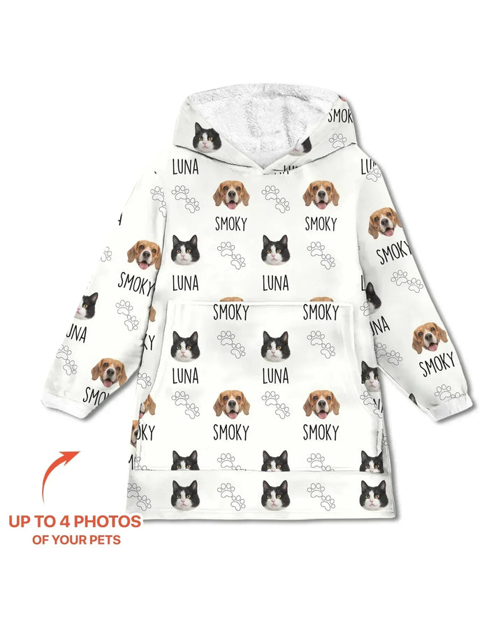 Custom Name and Pet Photos Bamboo Blanket Hoodie