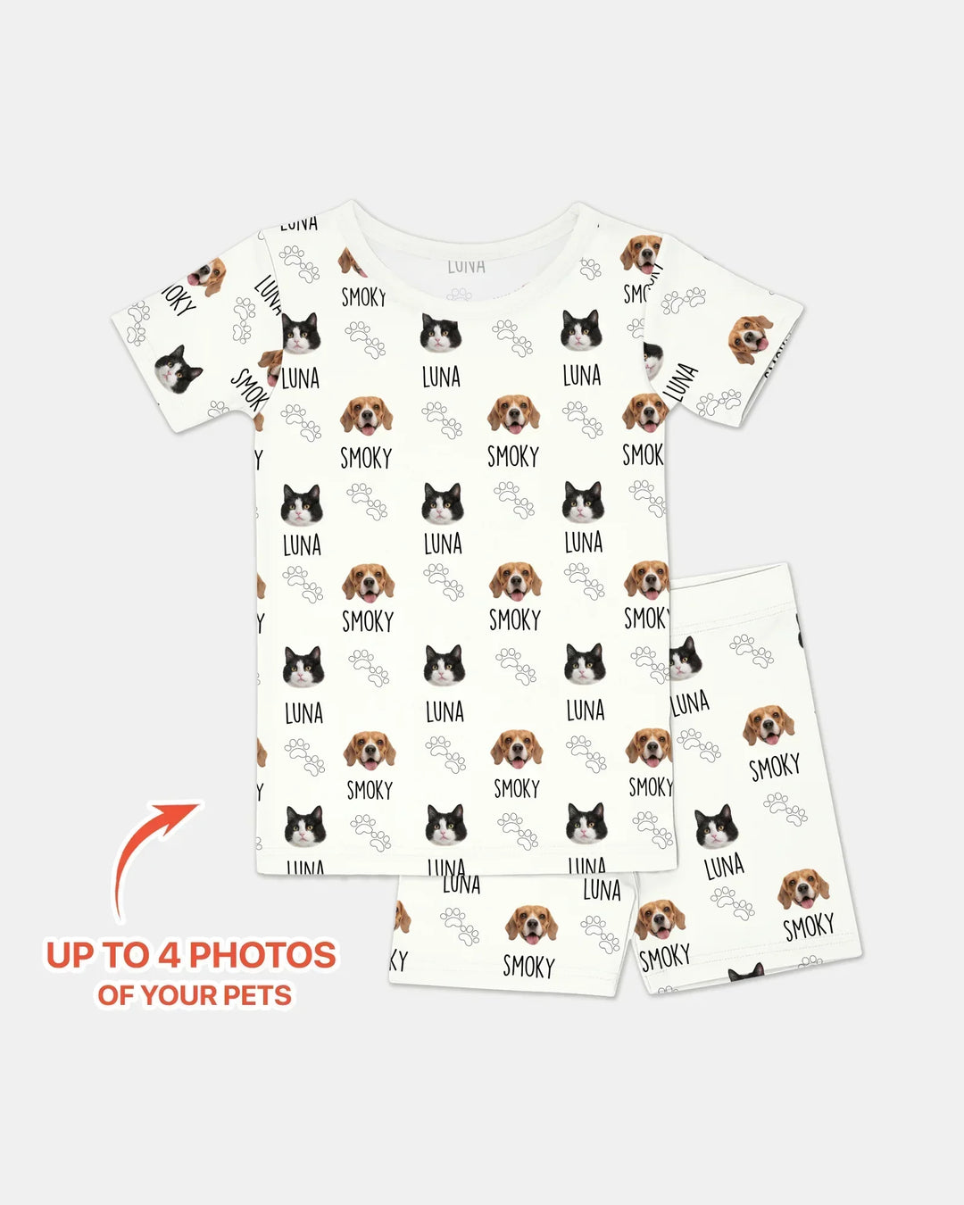 Custom Name and Pet Photos Bamboo Two Piece Short Sleeve Shorts Pajama Set