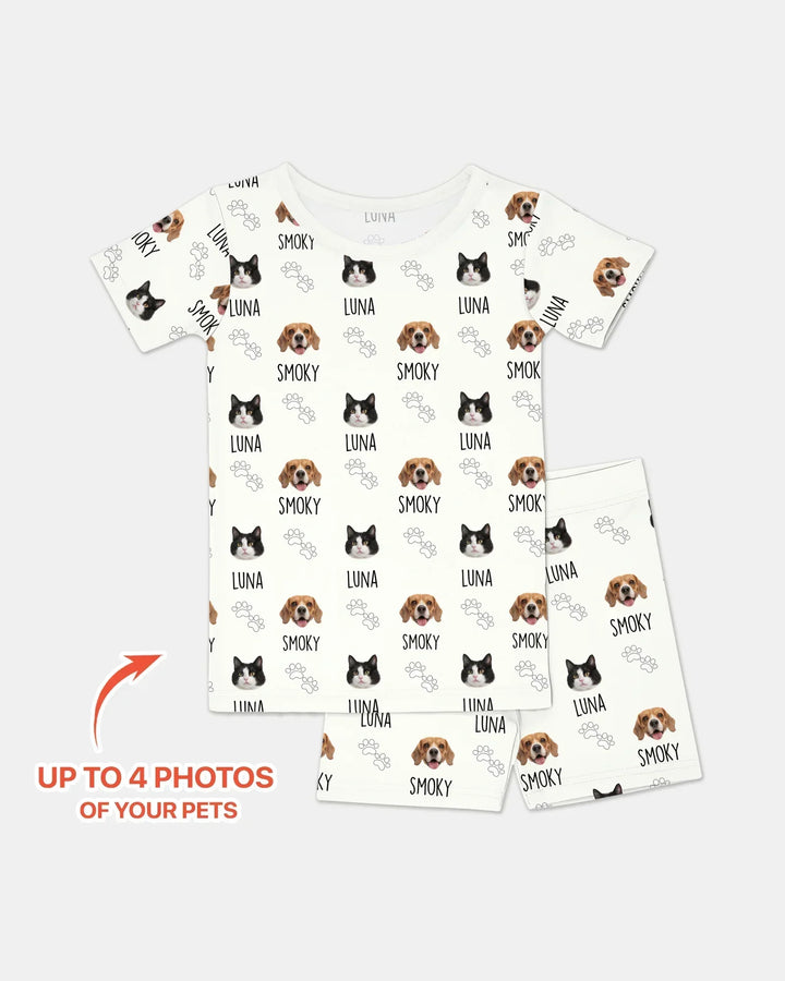 Custom Name and Pet Photos Bamboo Two Piece Short Sleeve Shorts Pajama Set