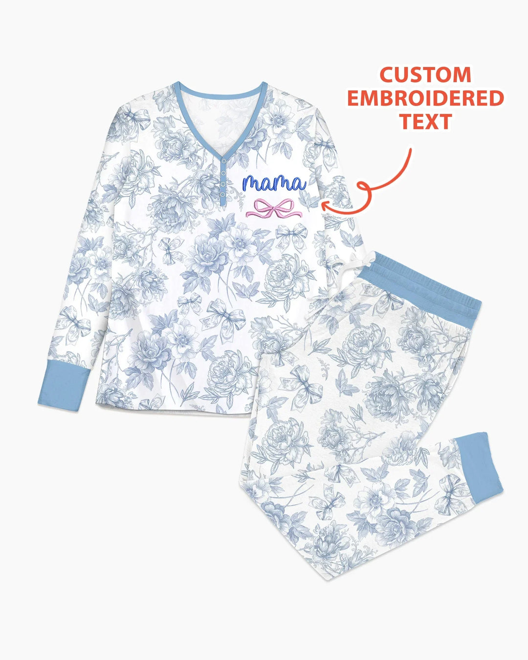 Custom Embroidered Mommy and Me Toile Matching Bamboo Women Pajama Set
