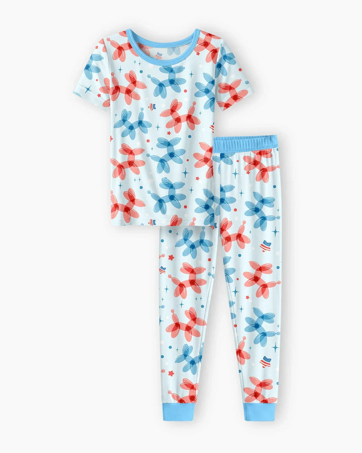 American Balloon Dog Party Bamboo Two Piece Short Sleeve Pajama Set