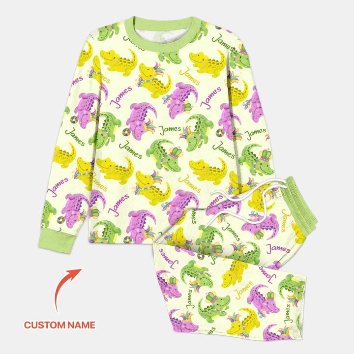 Custom Name Mardi Gras Alligator Bamboo Men's Pajama Set