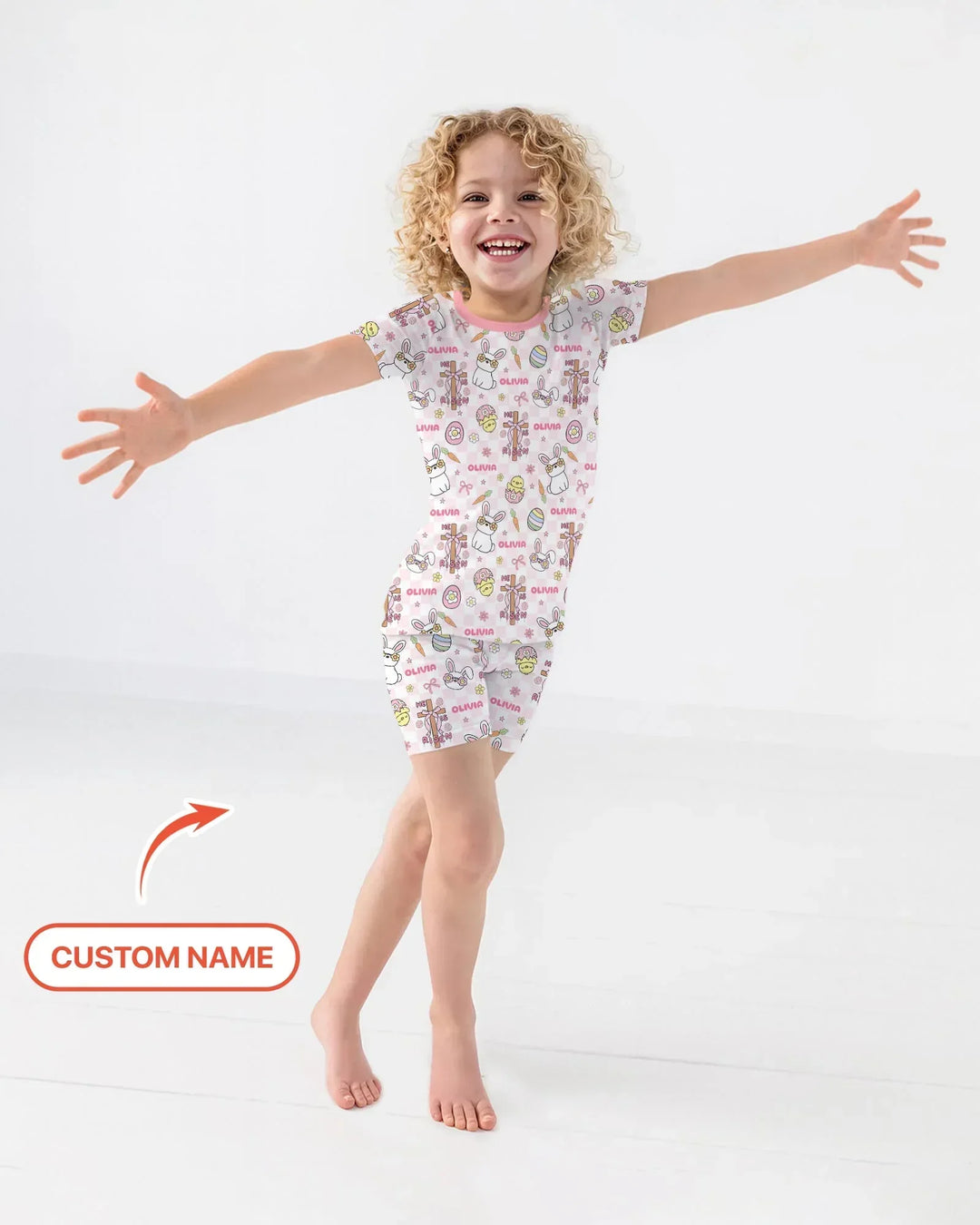 Custom Name Retro Easter Bamboo Two Piece Short Sleeve Shorts Pajama Set