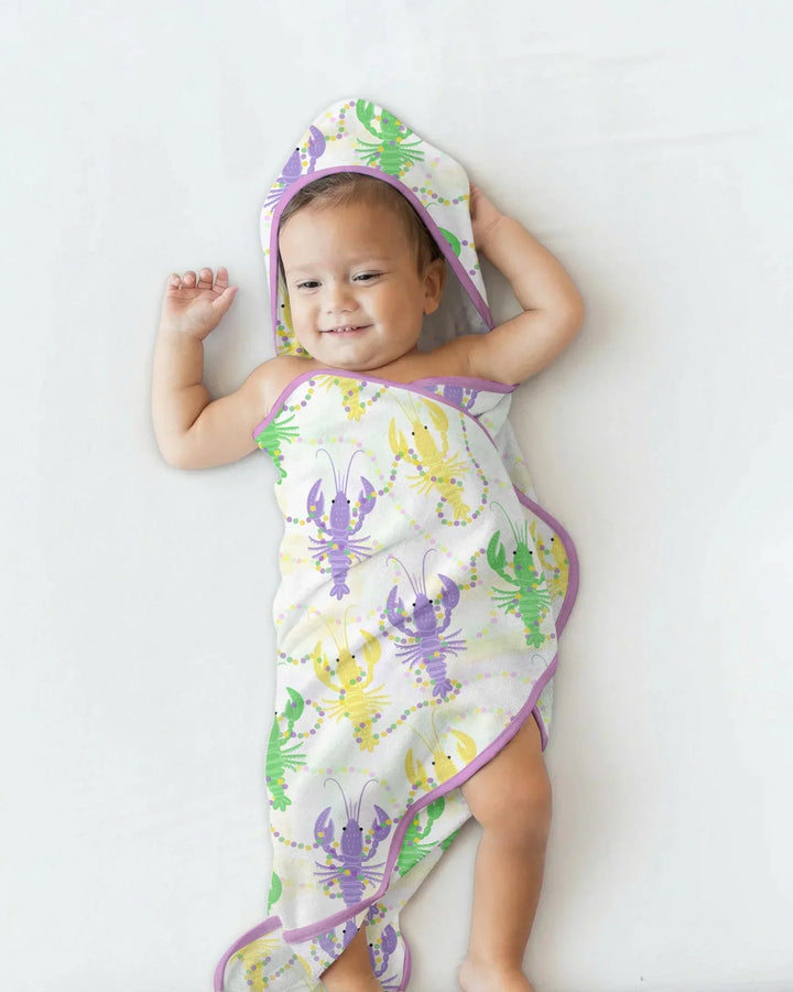 Mardi Gras Crawfish Family Matching Hooded Bamboo Towel Set