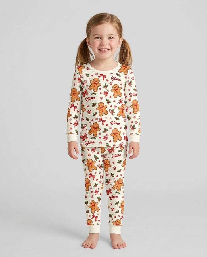 Custom Name Gingerbread Bamboo Two Piece Long Sleeve Pajama Set