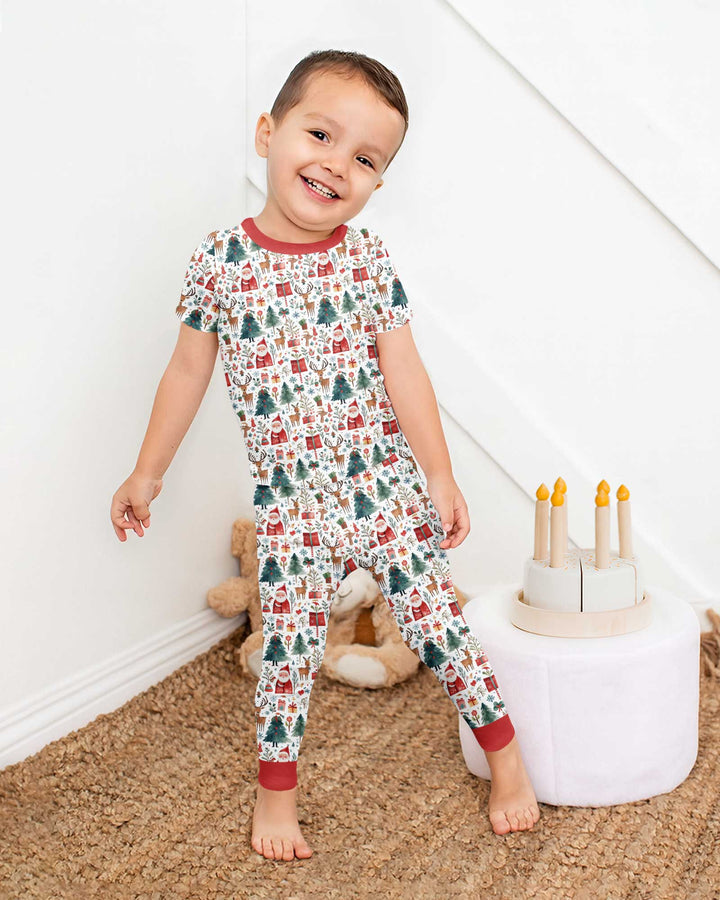 Christmas Tree Santa Bamboo Two Piece Short Sleeve Pajama Set