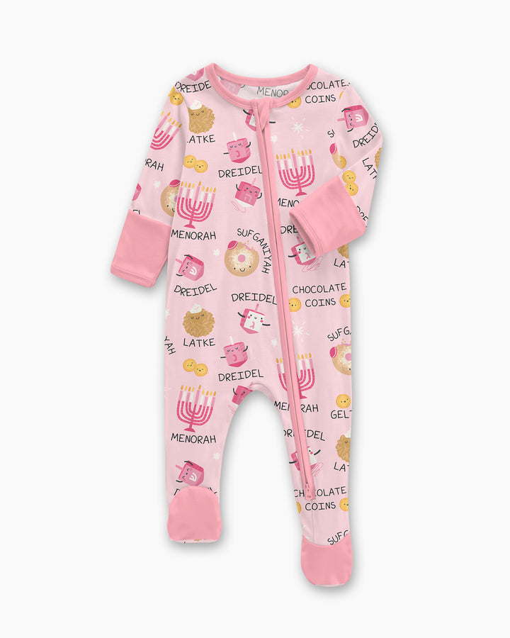 Family Hanukkah Matching Bamboo Zippered Footie Romper