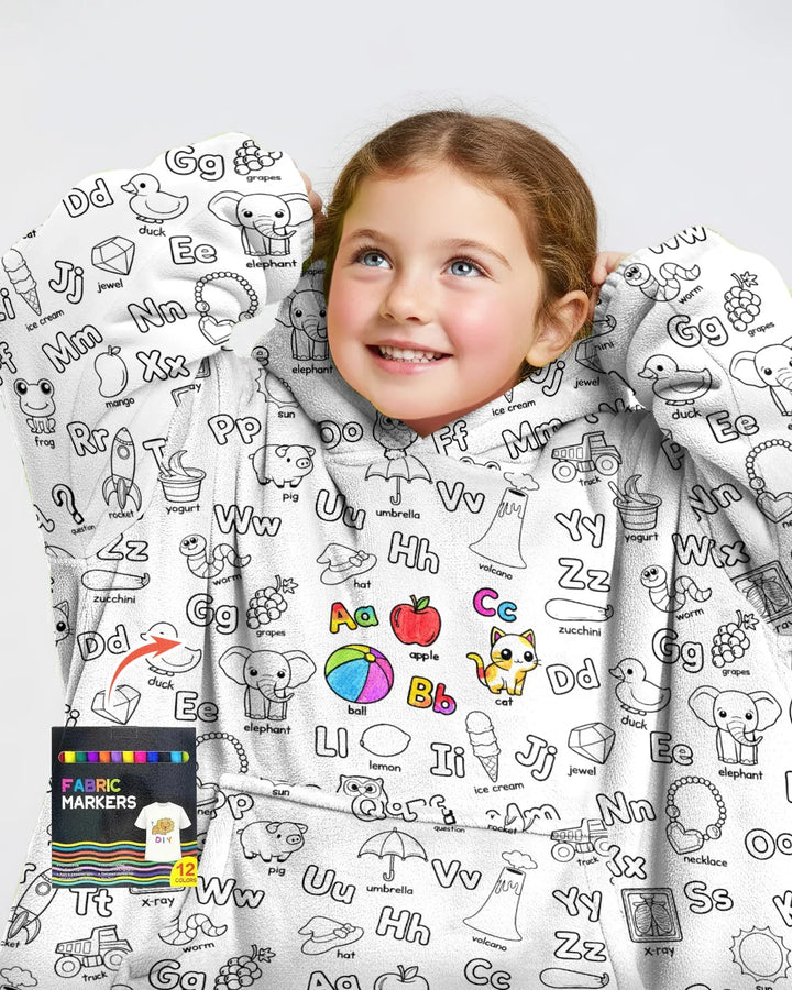 All Colorable Alphabet Wearable Bamboo Blanket Hoodie