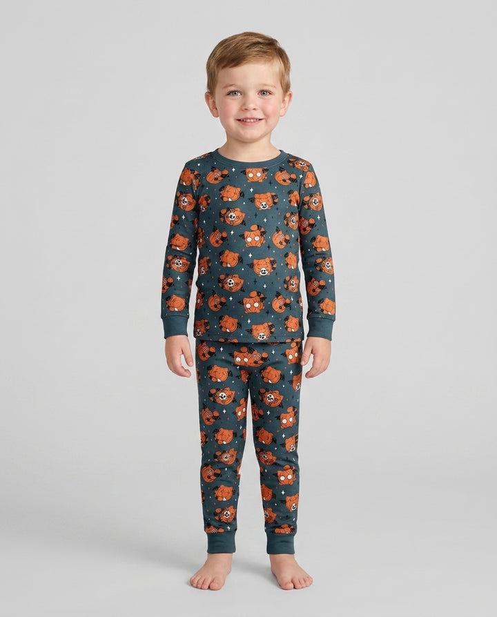Batty Pumpkin Cats Bamboo Two Piece Long Sleeve Pajama Set