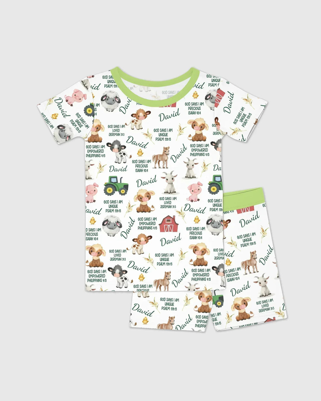 Custom Name God Says I Am Farm Animals Bamboo Two Piece Short Sleeve Shorts Pajama Set