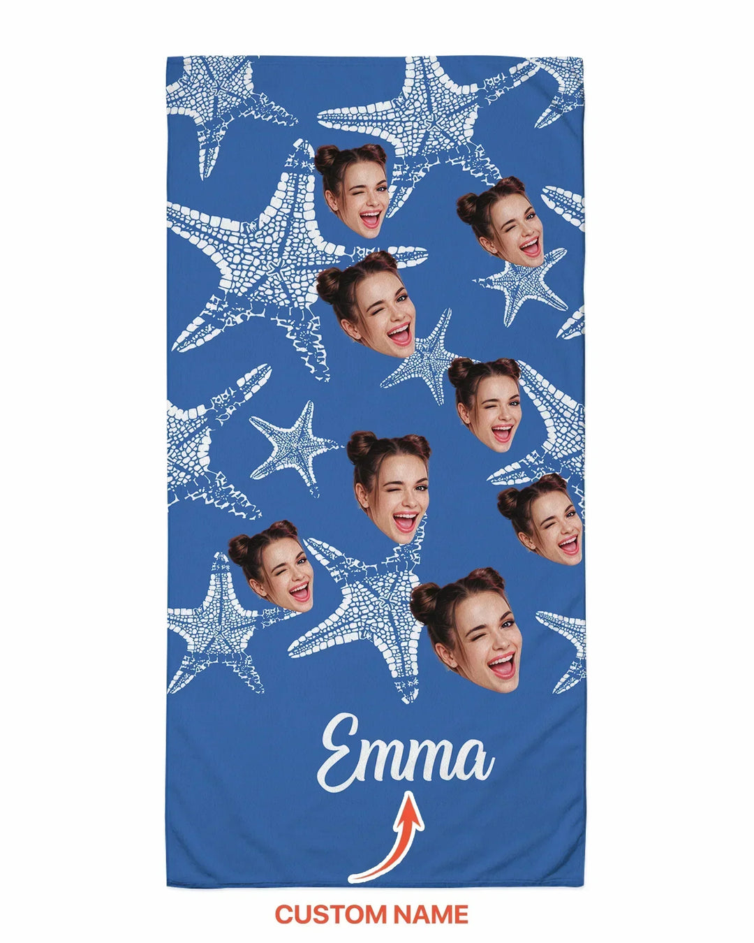 Custom Photo Starfish With Names Bamboo Beach Towel
