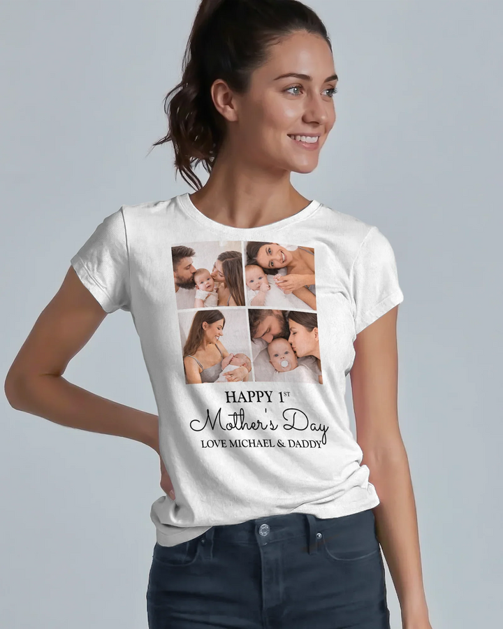 New Mom First Mothers Day Custom Photo Collage Women T-Shirt