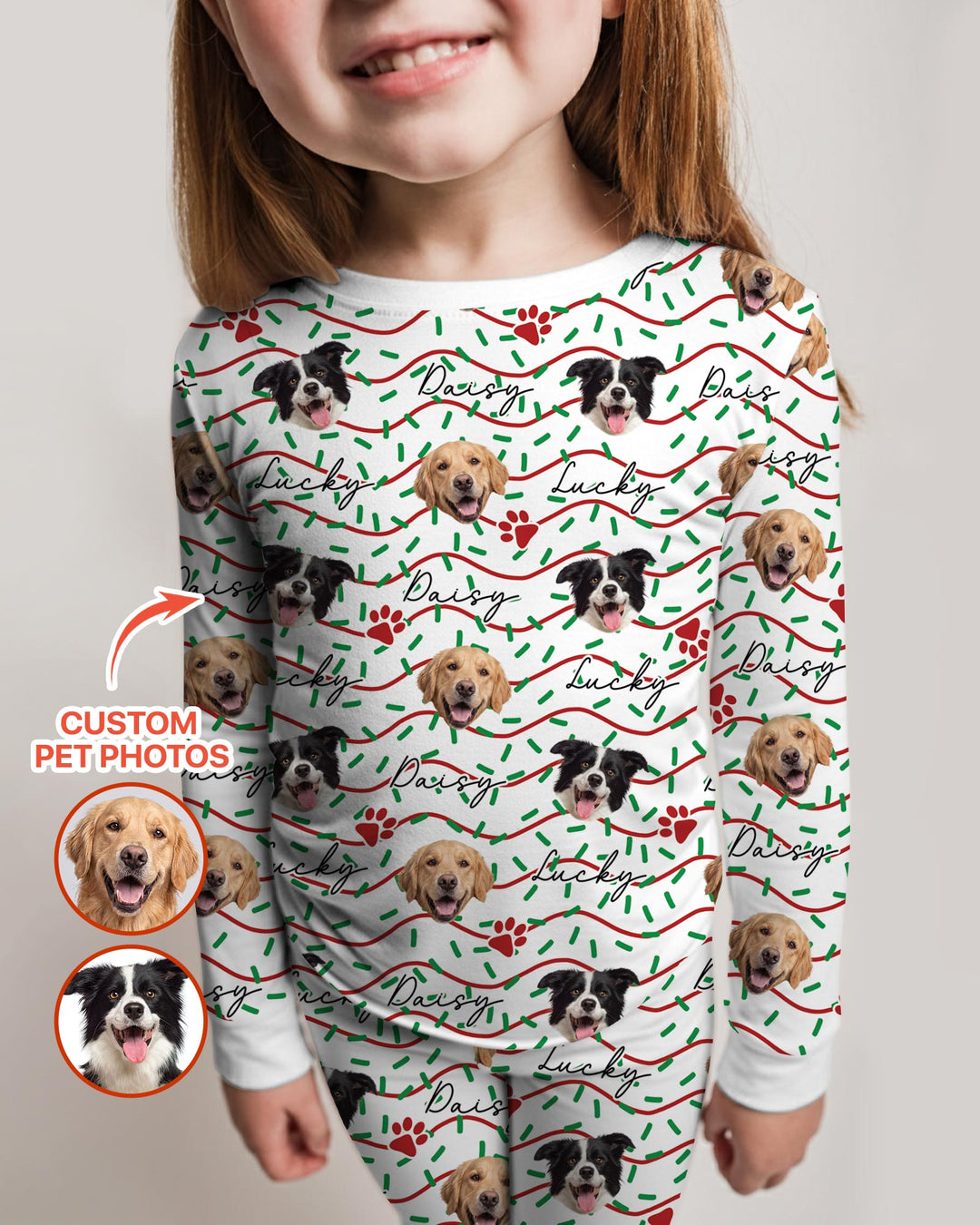 Custom Pet Photo Christmas Sprinkles Bamboo Two Piece Long Sleeve Pajama Set