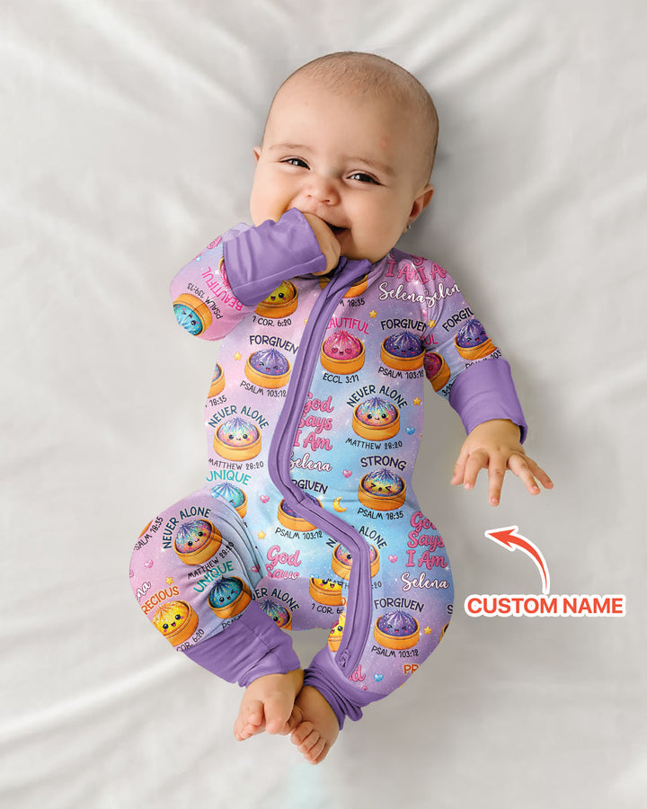 God Says I Am Glitter Dumpling Custom Name Bamboo Convertible Zippy