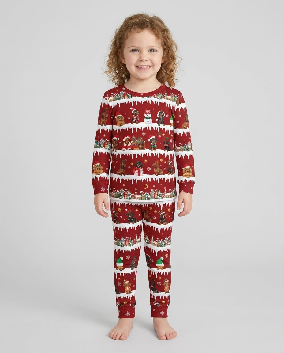 Dachshund Through The Snow Bamboo Two Piece Long Sleeve Pajama Set