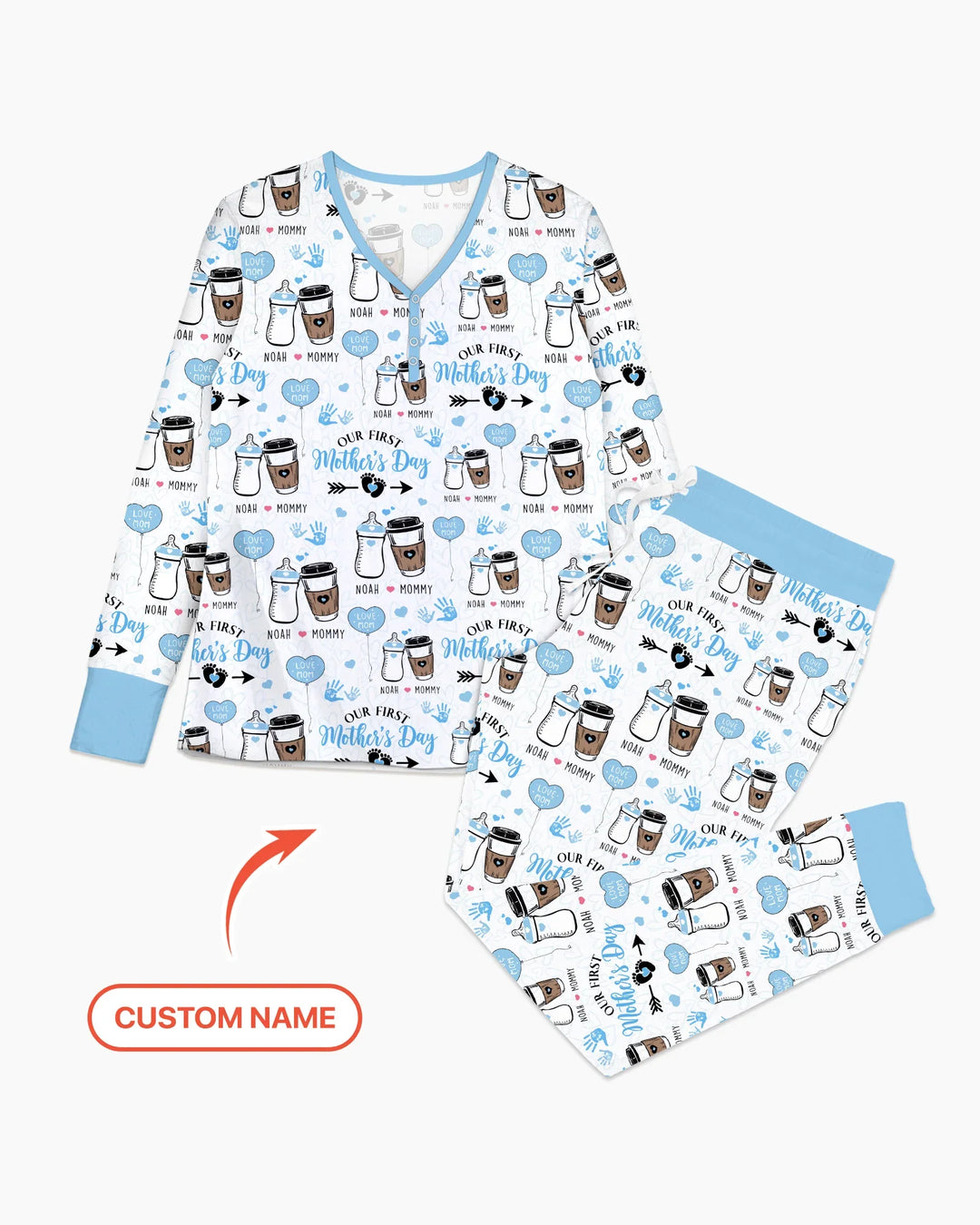 Custom Name First Mother's Day Drink Bamboo Women Pajama Set
