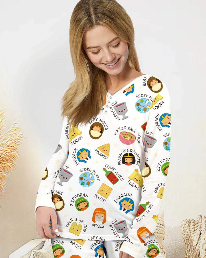 Cute Passover Characters Bamboo Women Pajama Set