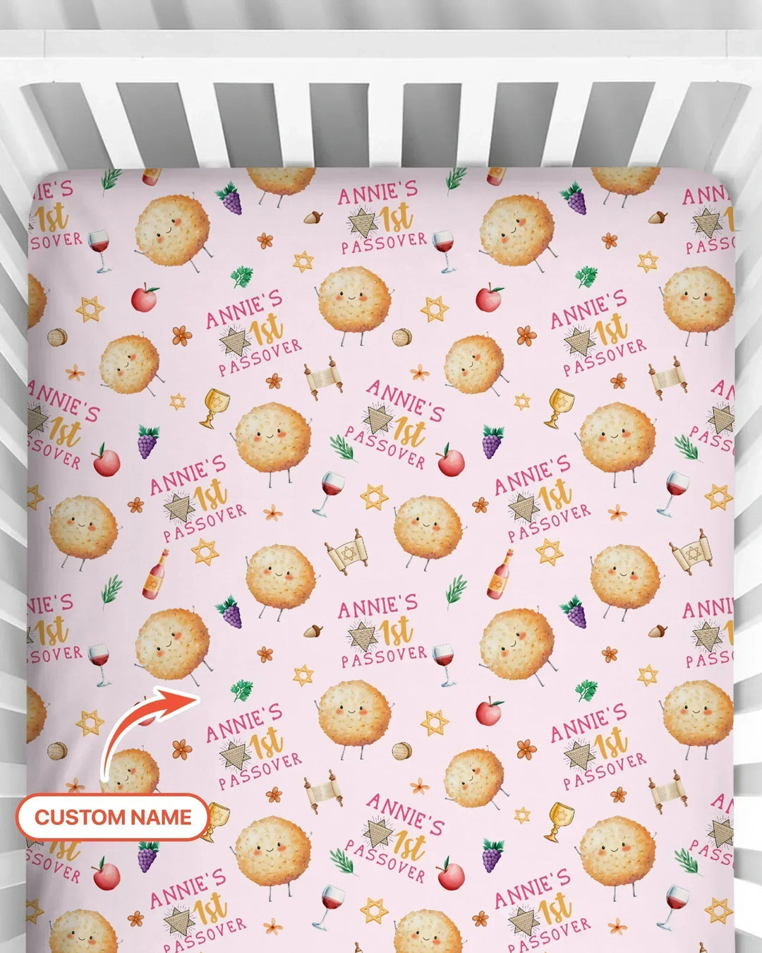 Custom Name 1st Passover Bamboo Fitted Crib Sheet