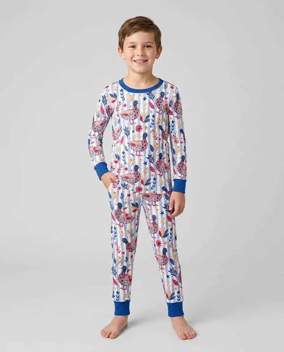 Patriotic Mallard Duck Bamboo Two Piece Long Sleeve Pajama Set