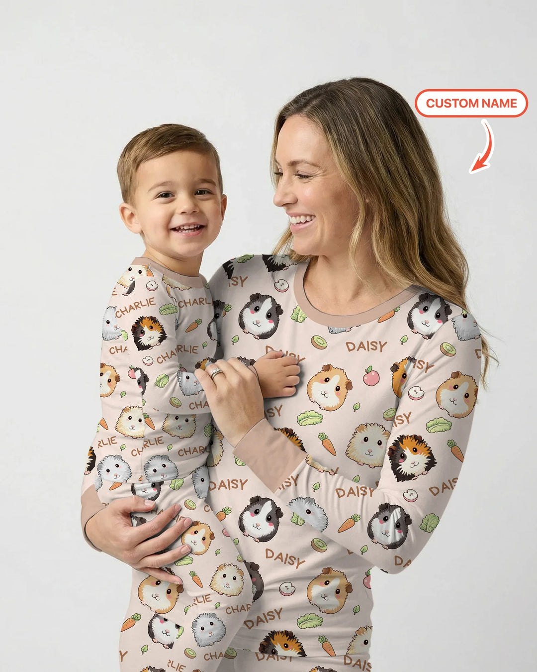 Custom Name Cute Guinea Pigs Bamboo Women Pajama Set