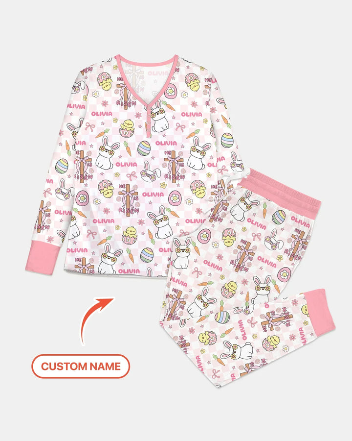Custom Name Retro Easter Bamboo Women Pajama Set