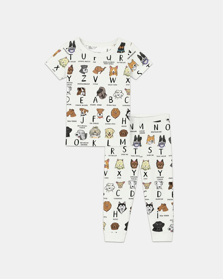 Funny Dogs Alphabet Bamboo Two Piece Short Sleeve Pajama Set