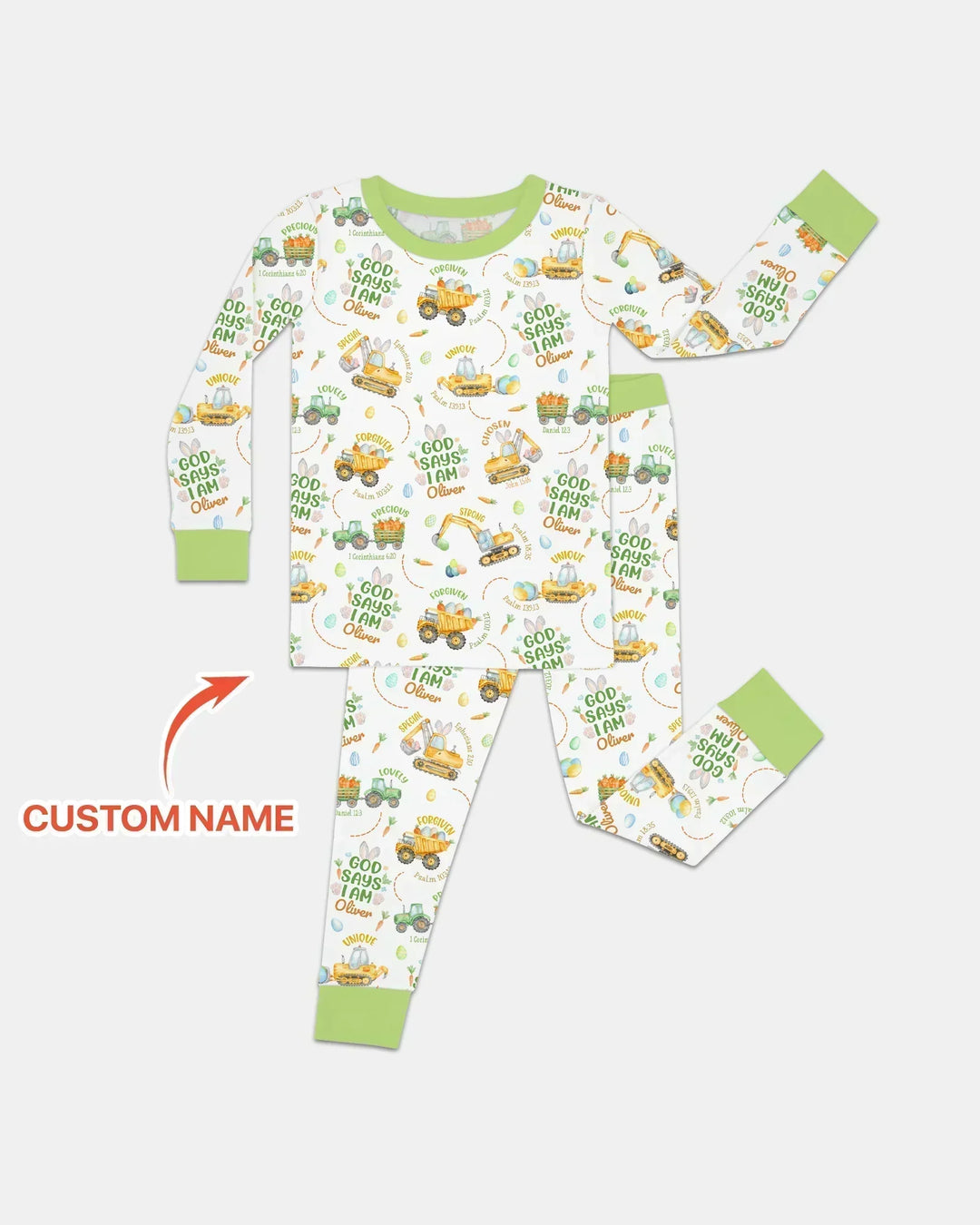 Happy Easter God Says I Am Custom Name Bamboo Two Piece Long Sleeve Pajama Set