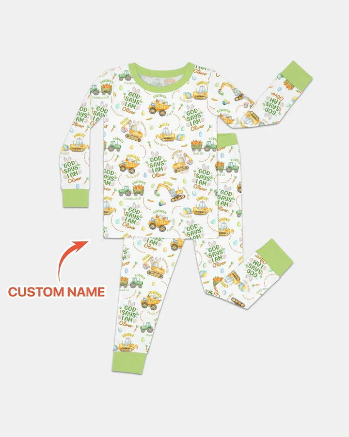 Happy Easter God Says I Am Custom Name Bamboo Two Piece Long Sleeve Pajama Set