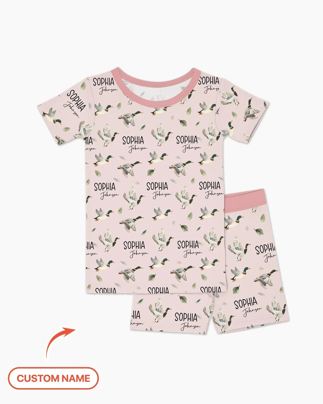 Custom Name Mallard Duck Bamboo Two Piece Short Sleeve Shorts Pajama Set