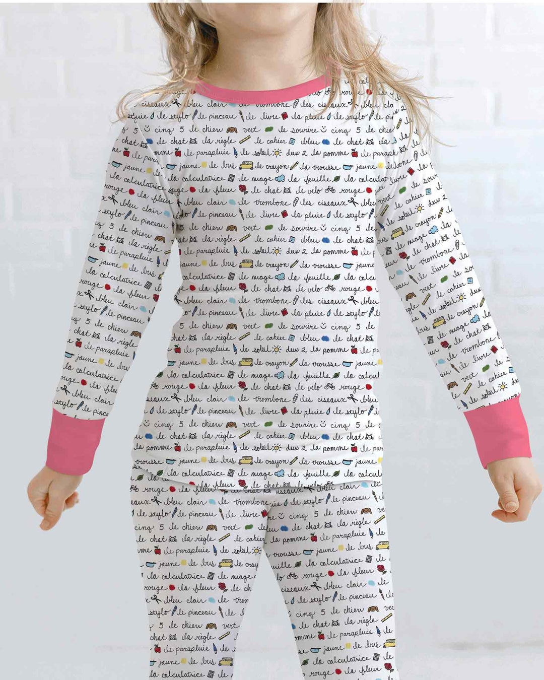 French Classroom Notes Bamboo Two Piece Long Sleeve Pajama Set