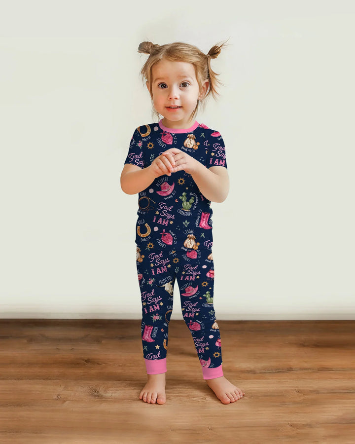 God Says I Am Western Faith Bamboo Two Piece Short Sleeve Pajama Set