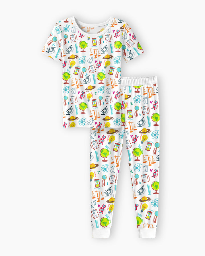 Tiny Scientist Explores The World Bamboo Two Piece Short Sleeve Pajama Set