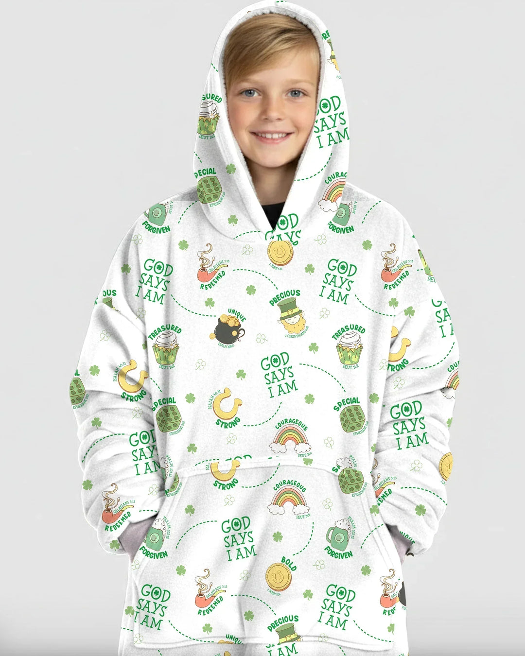 St Patrick's Day God Says I Am Wearable Bamboo Blanket Hoodie